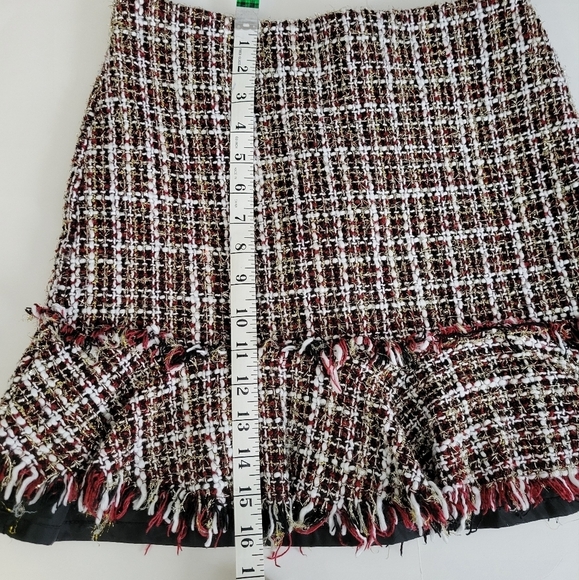 Francescas ALYA Darla Burgundy Plaid Tweed Festive Old Money Mini Skirt - Picture 4 of 8